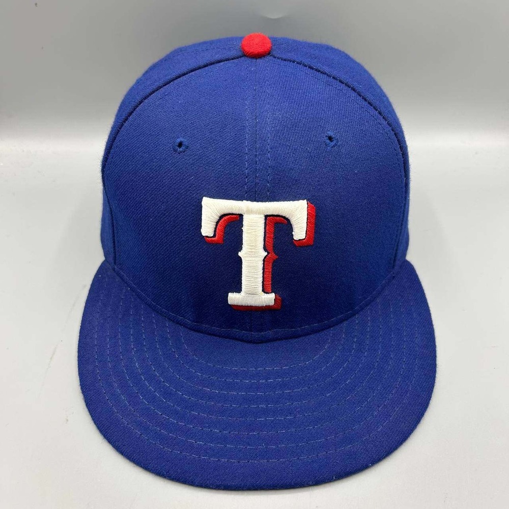 Texas Rangers MLB Hat Men 7 3/8 Blue Black 59Fifty New Era Fitted Cap